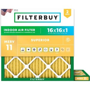 Filterbuy 16x16x1 Air Filter (2-Pack), Pleated MERV 11 Allergen Defense Replacement HVAC AC Furnace Filters (Actual Size: 15.75 x 15.75 x 0.75) - 1 of 4