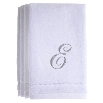 Creative Scents White Fingertip Monogrammed Towels Silver Embroidered
