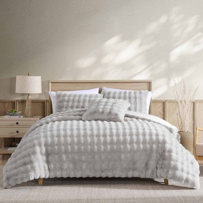 Riverbrook Home 4pc King Wavy Faux Fur Comforter Set Gray