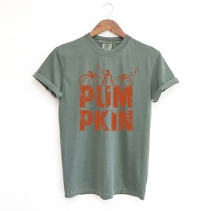 Simply Sage Market Women's Pumpkin Distressed Short Sleeve Garment Dyed Tee - 1 of 2