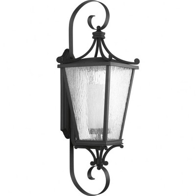 Progress Lighting Cadence 1-Light Outdoor Wall Lantern in Black with Seeded Glass Shade