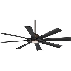 Possini Euro Design 60" Defender Modern Indoor Outdoor Ceiling Fan 8 Blade LED Light Remote Control Oil Rubbed Bronze Finish Black Bedroom Patio - 1 of 4