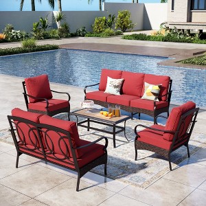 Captiva Designs 5pc Extra Large Metal and Rattan Outdoor Patio Conversation Set with Coffee Table and Loveseat - 1 of 4
