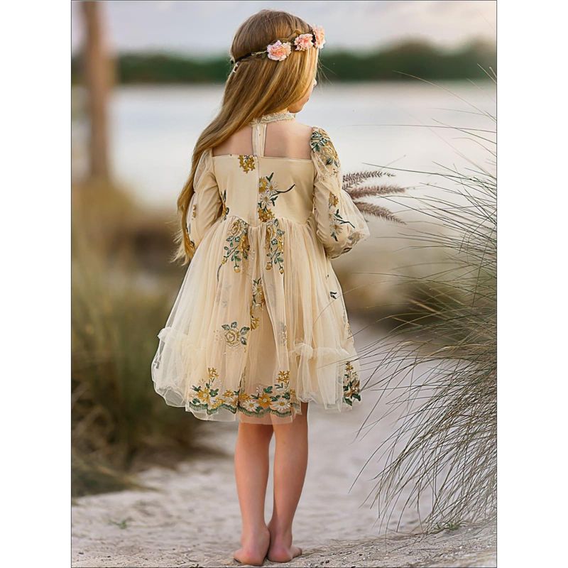 Girls Flower Embroidered Lace Dress - Mia Belle Girls, 4 of 6