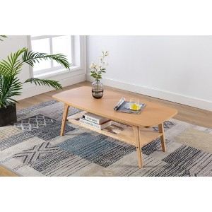 47" Wood Rectangular Coffee Table with Flared Legs and Open Lower Shelf for Mid-Century Modern Living Room Spaces - 1 of 4