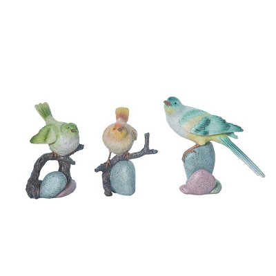 Transpac Set of 3 Multicolored Resin Bird Figurines Decorative Objects for Tabletop Indoor Home Decoration Gift