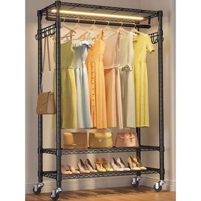 Black Metal Portable Clothes Rack with Warm White LED Light