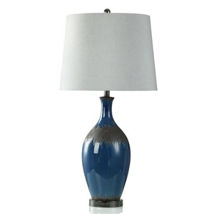 Two-Tone Matte Black and Navy Glaze Base Table Lamp - StyleCraft: Linen Shade, Adjustable, UL Listed - 1 of 4