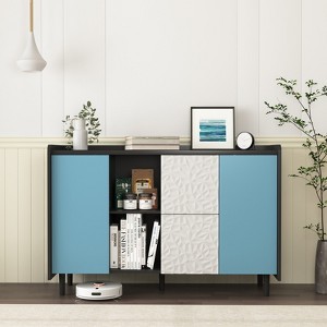 Sideboard Buffet Cabinet Black Storage Red Drawer Doors Modern Coffee Bar Accent Kitchen Dining Room Living Room - 1 of 4