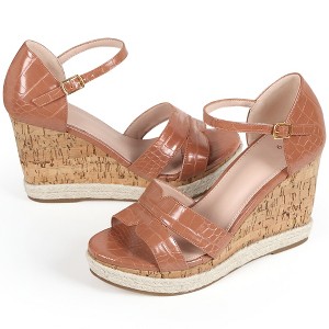 BLISSFUL STEP Women's Ankle Strap Wood Wedges Open toe Wedge Sandals - 1 of 4