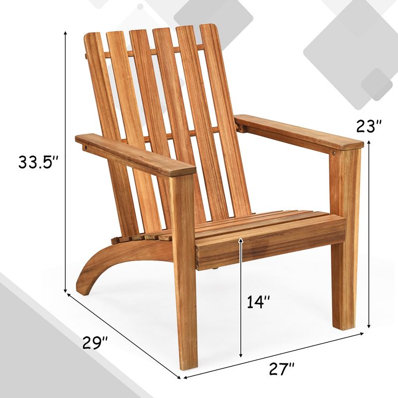 Costway Patio Acacia Wood Adirondack Chair Lounge Armchair Durable Outdoor Garden Yard, 3 of 11