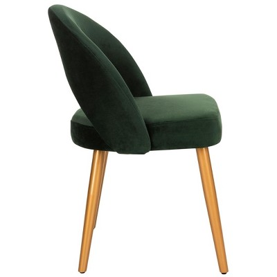 Malachite Green Velvet Upholstered Side Chair with Gold Wood Accents