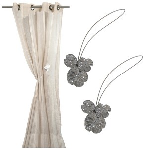 Evideco French Home Goods Magnetic Water Lilies Curtain Tiebacks – Resin Floral Design - 1 of 4