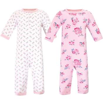 Hudson Baby Infant Girl Premium Quilted Coveralls 2pk, Pink Navy Floral