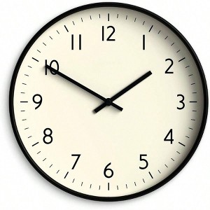Studio Modern Round Wall Clock - 12 Inch Black, Easy Read Numbers. Versatile for Kitchen, Living Room, Office Decor - 1 of 4