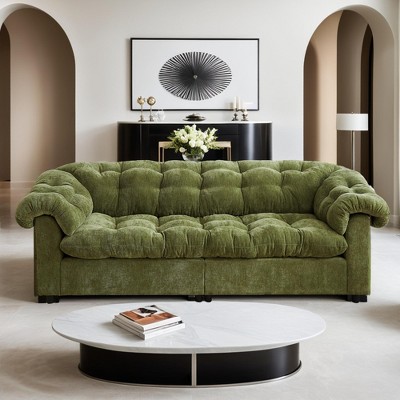 99.2" Chenille Modern Comfort Deep Seat Sofa, Upholstered Fluffy Cloud Sofa Suitable for living rooms - Leovsnove