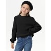 Girls Pullover Sweater Cable Knit Soft Comfy Sweater for Girls Crew Neck Sweater Puff Sleeve Ribbed Knit Cuff - 3 of 4