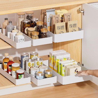 Extendable Drawer Kitchen, No Drilling or Nailing Required Storage Shelves, 3 Sizes Extendable Drawer Organizer for Kitchen, Pantry