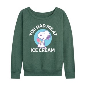 Women's - Peanuts - You Had Me At Ice Cream Lightweight French Terry Wide Neck Long Sleeve Shirt - 1 of 4