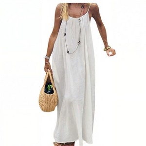Women's Spaghetti Strap Open Back Maxi Dress Loose Flowy Casual Vacation  Beach Sundress milky,M : Target