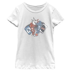 Girls Mattel Classic Blue Bomber and Red Rocker Robots T Shirt - 1 of 4