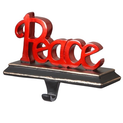 Gloss Red Polyresin Peace Stocking Holder with Gold Trim
