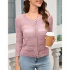 Women's 3/4 Sleeve Cardigan Shrugs Casual Soft Knit Crewneck Button Down Hollow Out Crochet Sweater - 3 of 4