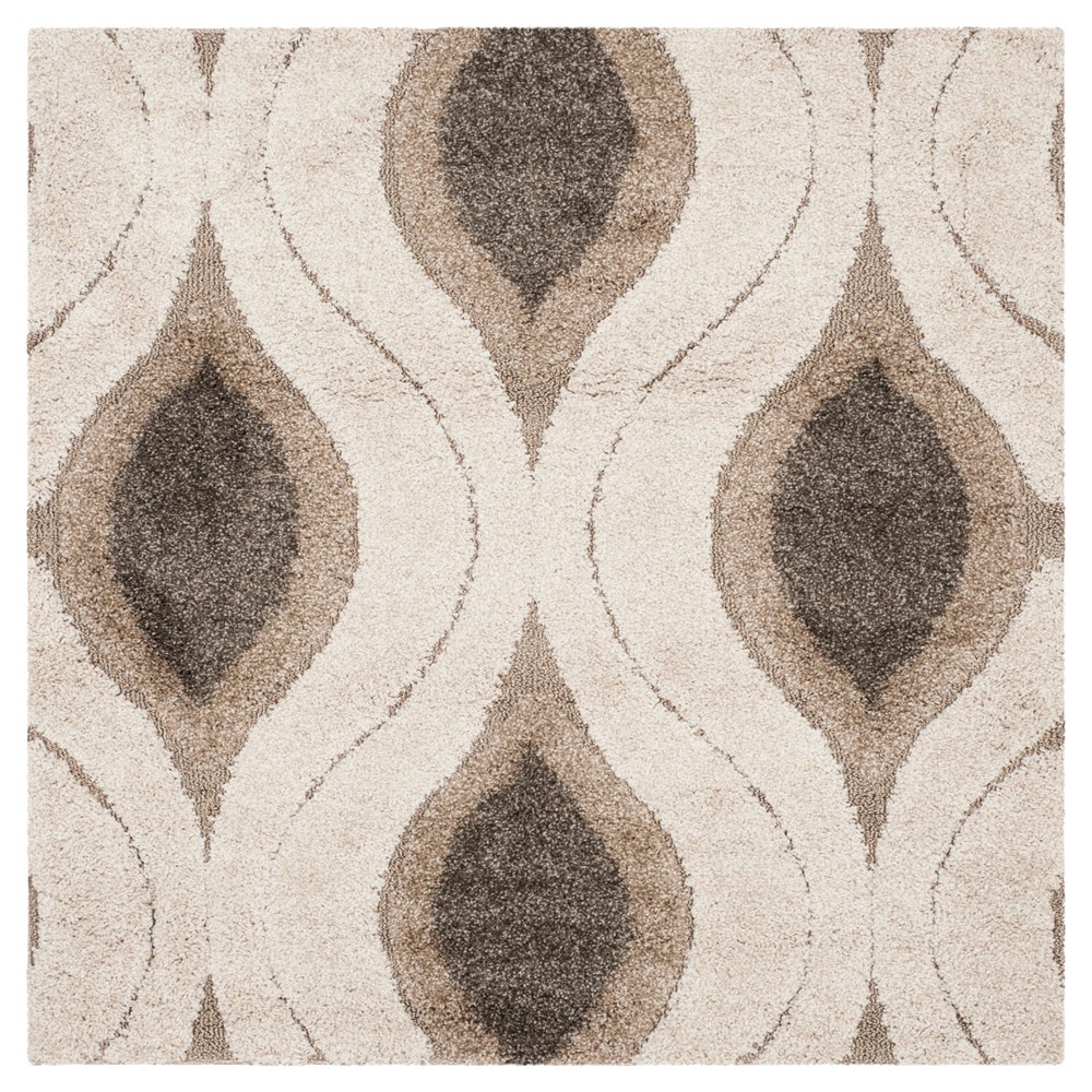 Cream/Smoke Abstract Tufted Square Accent Rug