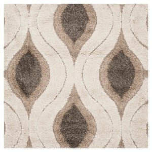 Cream/Smoke Abstract Tufted Square Accent Rug - (4