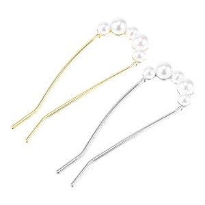 Unique Bargains Women's Grace Hair Pins Gold Tone Silver Tone 2 Pcs - 1 of 4