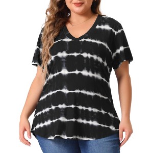 Agnes Orinda Women's Plus Size V Neck Short Sleeve Casual Stripe Tie Dye Basic T-Shirts - 1 of 4