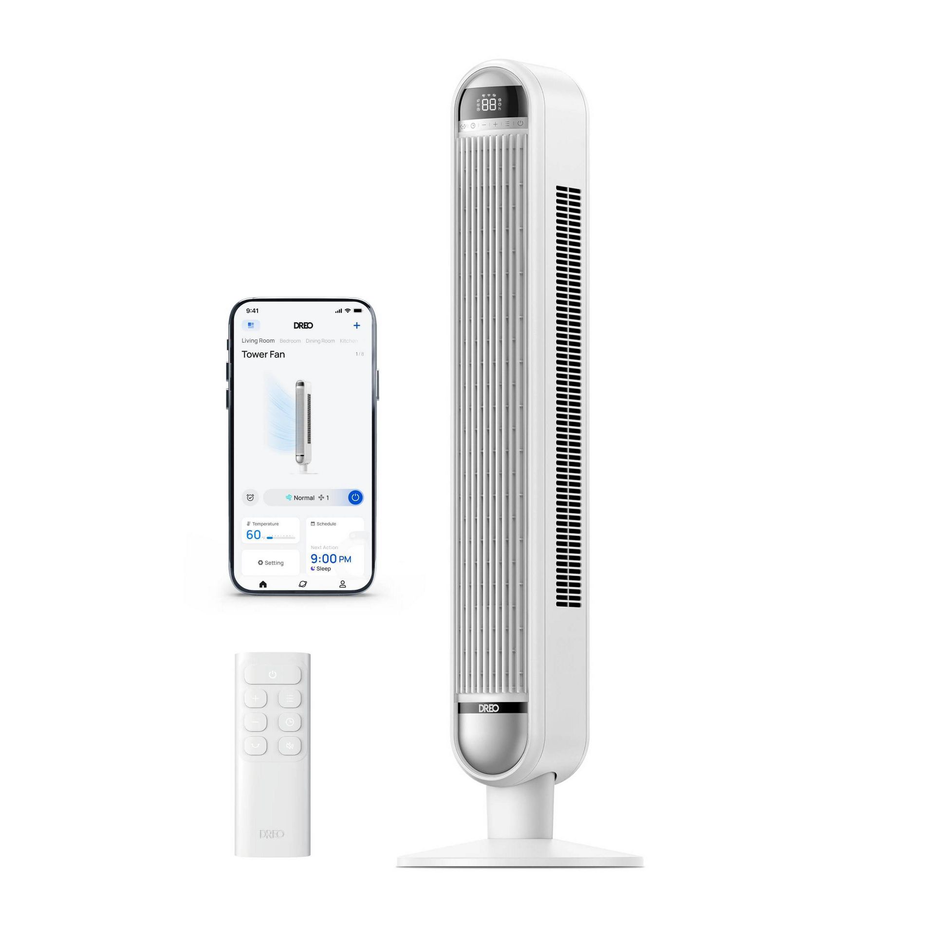 Dreo 42" Cruiser Pro T1 Oscillating Bladeless Remote Tower Fan White: Electric Standing Fan for Room, 6 Speeds, ETL Listed