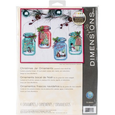 Dimensions Counted Cross Stitch Ornament Kit Set of 4-Christmas Jar Ornaments (14 Count)