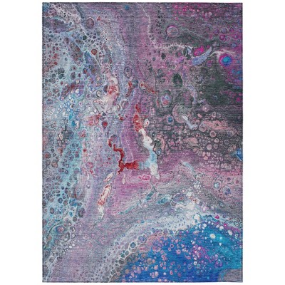 Sky Blue And Purple Abstract Washable Indoor Outdoor Area Rug