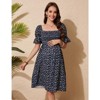 Women's Fashion Maternity Dress Floral Short Sleeves Square Neck Dress Smocked Midi Dress for Babyshower Photography - 3 of 4