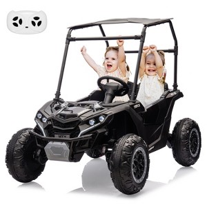 24V 2 Seater Ride On UTV Car, 4WD Electric Off-Road Truck with Sun Shade, Side By Side Battery Powered Toy Car with Remote Control, Music, Lights - 1 of 4