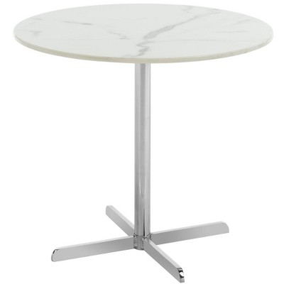 Elegant Transitional 20" Round White Marble & Chrome Side Table