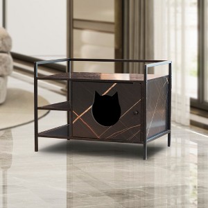 Bencmate Cat Litter Box Furniture with a Barn Door Hidden Litter Box with Open Storage Spaces,Black, (30.3"*21.2"*23.2") - 1 of 3