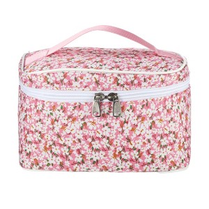 Unique Bargains Portable Peony Travel Cosmetic Bag Pink 1 Pc - 1 of 3