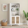 MAYEERTY 5-Shelf Bookcase with Rattan Doors, Tall Display Shelves - Home Office, Bedroom, White - 2 of 4
