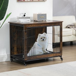 Dog Crate Furniture with 2 Doors, Wooden Kennel Furniture, Small Dog Crates with Wheels, End Table Dog Cage - 1 of 4