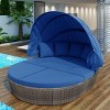 Patio Poolside Rattan Upholstered Daybed with Retractable Canopy,8 Piece Outdoor Garden Round Wicker Sectional Sofa,Porch Sofa Daybed-Coolbibila - 2 of 4