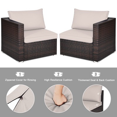 Beige Wicker and Metal Two-Seater Sectional Sofa