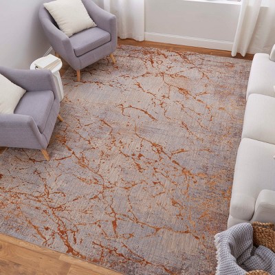 Gray and Gold Rectangular Wool Blend Area Rug, 5' x 8'