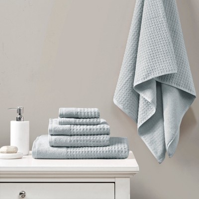6Pcs 100% Cotton Solid Color Bath Towel Set, Anti-Microbial Certified Waffle Jacquard Quick Dry Bath Towel
