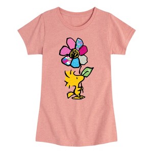 Girls' - Peanuts - Woodstock With Flower And Pattern Fitted Short Sleeve Graphic T-Shirt - 1 of 4