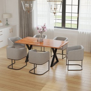 Royal Hampton 67 Inch Rectangular Dining Table with Crossed Metal Legs and Faux Live Edge Acacia Wood Top - 1 of 4