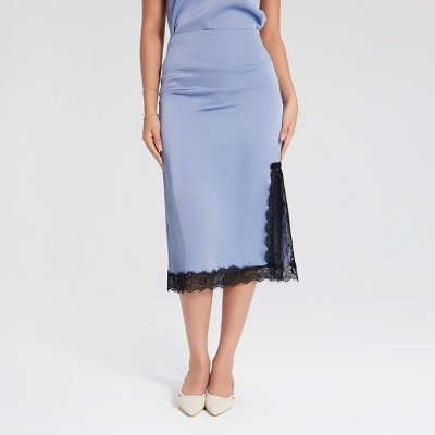 Women's Lace Trim Satin A-Line Skirt - A New Day™