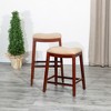 30" Bar Height Saddle Stool with Padded Seat and Weathered Finish, Solid Hardwood Frame with Metal Foot Plates - 2 of 4