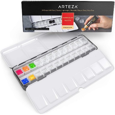 Arteza Empty Half-Pans in Tin Box - 24 Pack (ARTZ-9112)